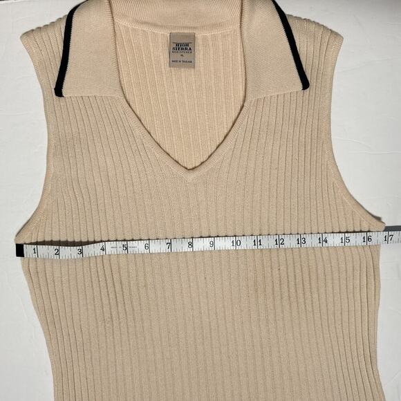 Vintage Ribbed Knit Polo Sweater Vest Beige Cream XL - Picture 9 of 9